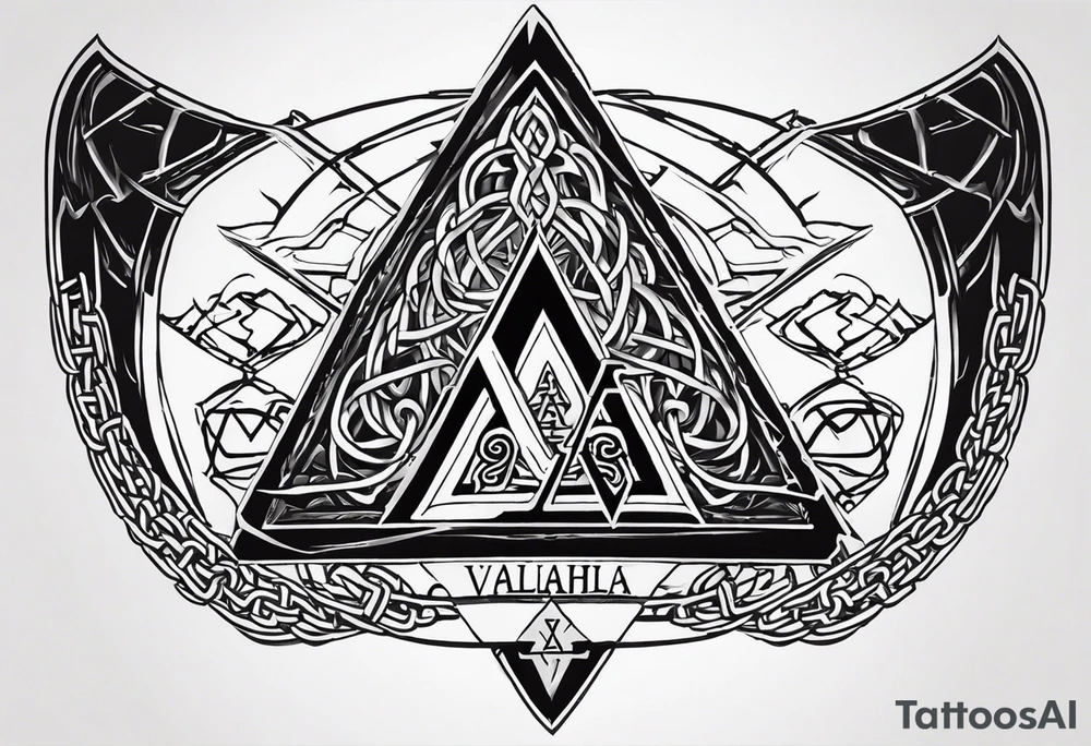 Valhalla sword shield axe barbed wire chains valknut fire tattoo idea Valhalla sword shield axe barbed wire chains valknut fire tattoo idea
