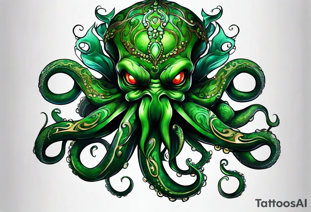Electric octopus peaceful green goblin tattoo idea