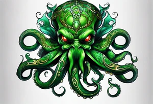 Electric octopus peaceful green goblin tattoo idea