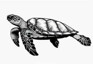 Hawksbill turtle swimming, side view, scuba diving tank on its back tattoo idea