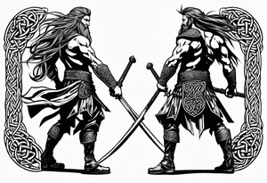 Side profile full body of Celtic warrior walking into battle tattoo idea