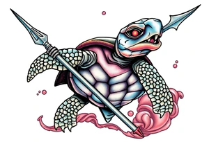 Turtle holding a trident tattoo idea