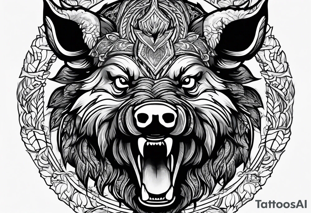 angry boar front tattoo idea