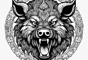 angry boar front tattoo idea