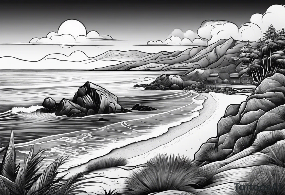 Beach landscape hills behind tattoo idea