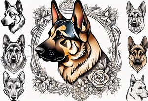 German Shepherd in fancy frame tattoo idea