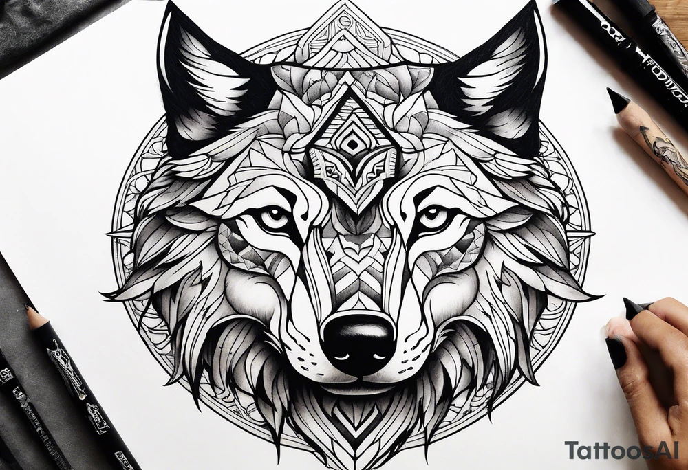 Neotraditional wolf tattoo idea