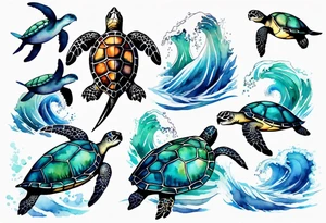 Sea turtle surrounded by waves tattoo idea