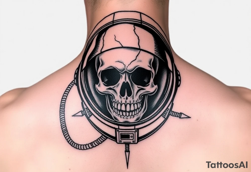 Someone in space with a cracked helmet and the skull inside tattoo idea