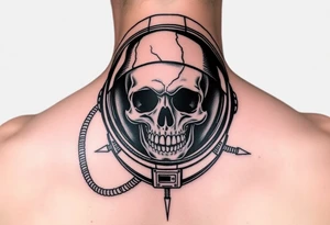 Someone in space with a cracked helmet and the skull inside tattoo idea