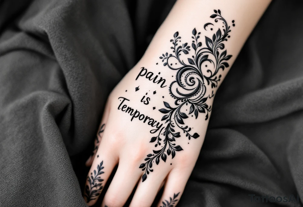 Indian style Henna tattoo for the inner wrist including words pain is temporary. Don’t show the wrist or arm tattoo idea