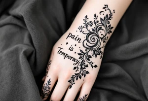Indian style Henna tattoo for the inner wrist including words pain is temporary. Don’t show the wrist or arm tattoo idea