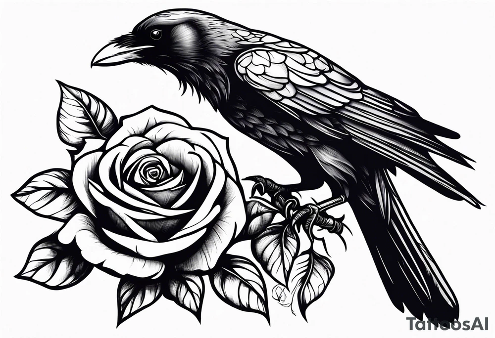 Raven holding  rose  forarm  placement tattoo idea