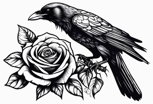 Raven holding  rose  forarm  placement tattoo idea