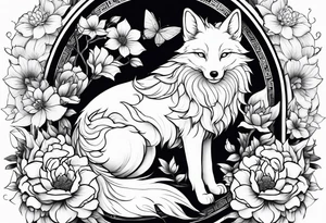 kitsune whit flowers tattoo idea