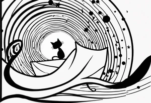 Outline of cat reaching to a music note, small tattoo idea