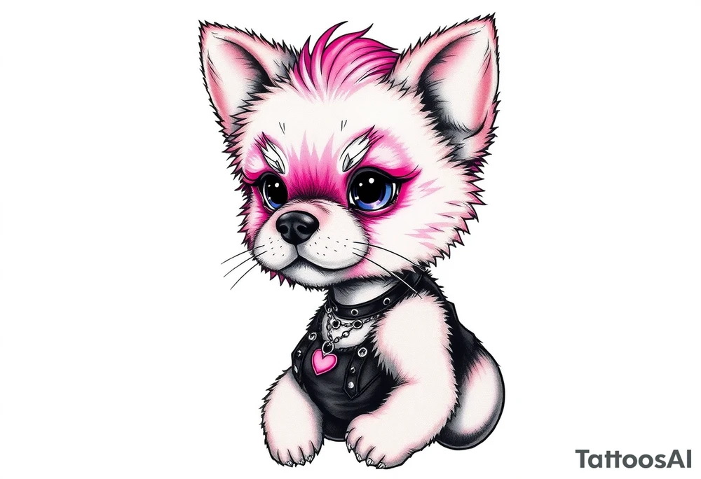 goth furry puppy girl with piercings on face and big boobs and big butt with black outfit on with pink hair tattoo idea