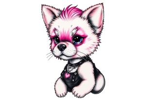 goth furry puppy girl with piercings on face and big boobs and big butt with black outfit on with pink hair tattoo idea