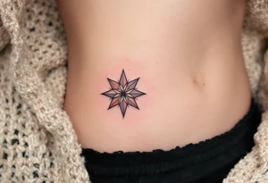 A rose gold eight-pointed star tattoo adds elegance, love, and self-worth. tattoo idea