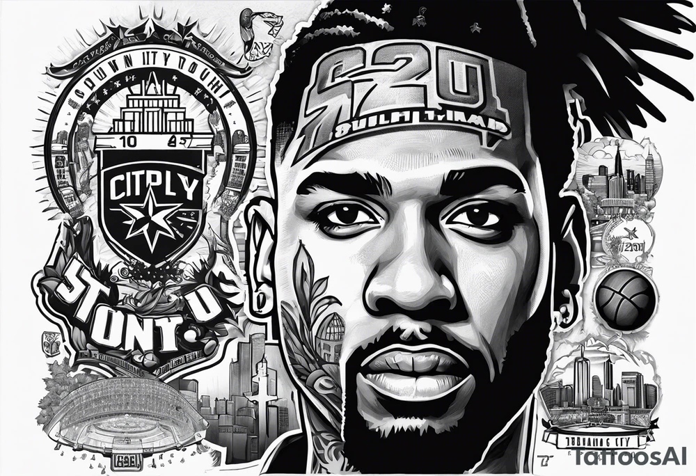 San Antonio themed with the spurs NBA team. Along with the numbers 210 and phrase “Count down City” tattoo idea