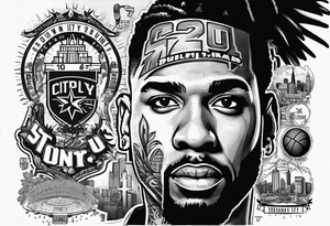 San Antonio themed with the spurs NBA team. Along with the numbers 210 and phrase “Count down City” tattoo idea