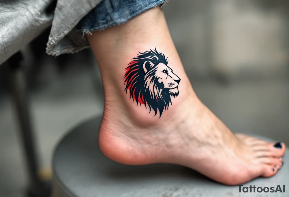 A minimalist Czech lion silhouette, outlined in bold black ink with red and blue shading, creating a modern and clean design. tattoo idea