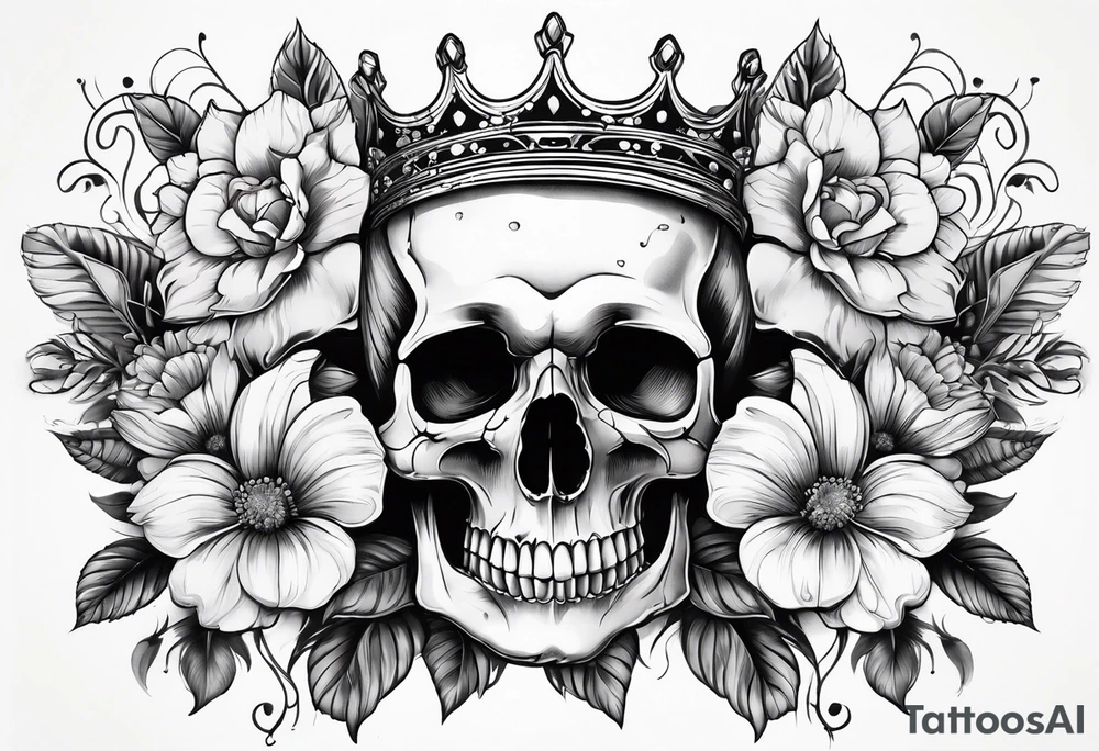 skull crown flowers growing tattoo idea