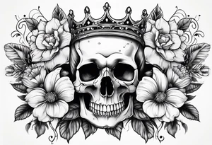 skull crown flowers growing tattoo idea
