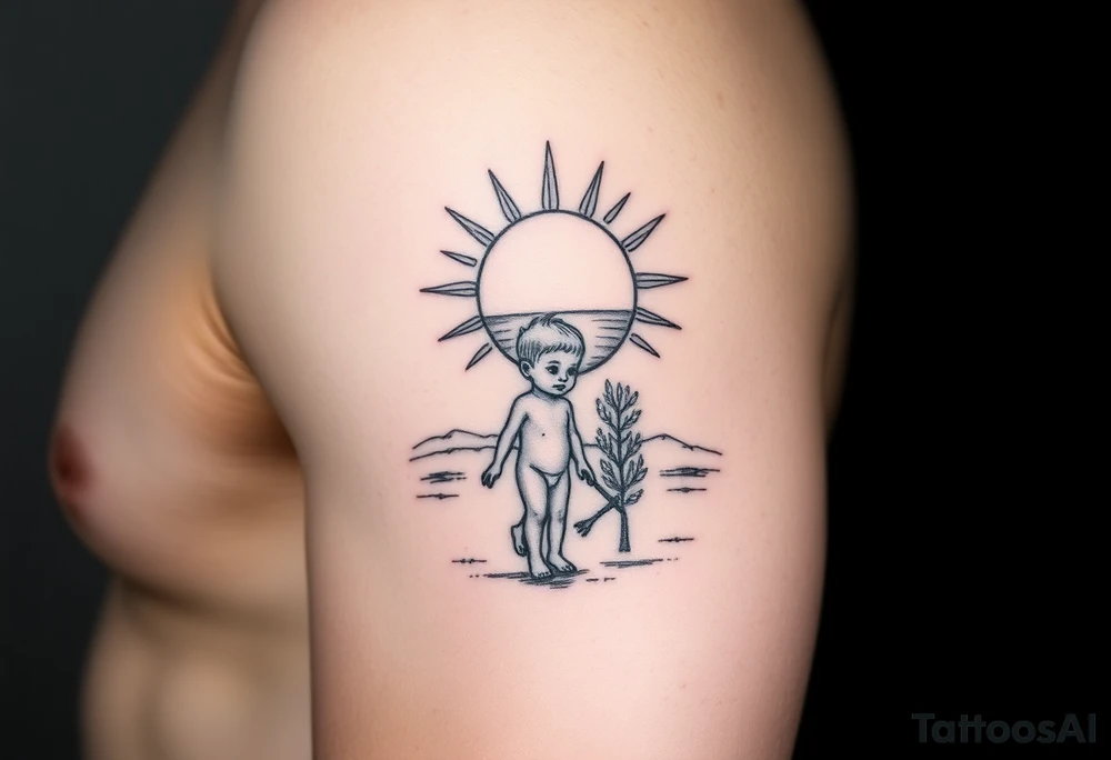 Sun set 3 walking child tattoo idea