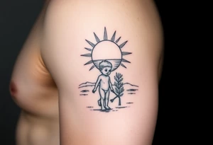 Sun set 3 walking child tattoo idea