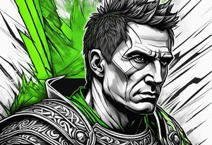 Julius Caesar tattoo with streaks of neon green lightning in the background tattoo idea