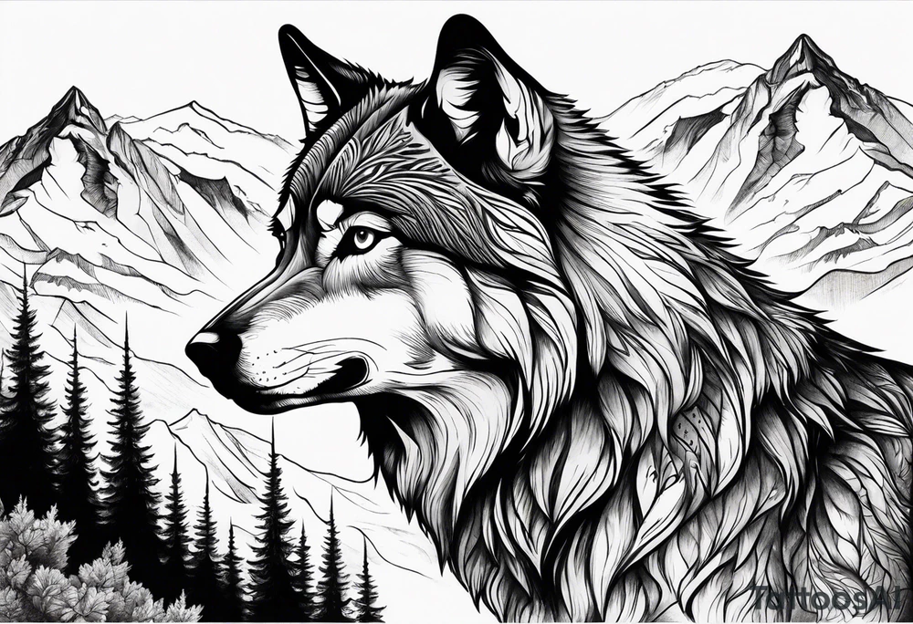 Mountains, wolf eyes underneath tattoo idea