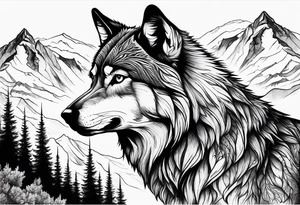 Mountains, wolf eyes underneath tattoo idea