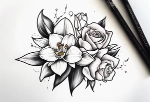 Cymbidium orchid and roses tattoo idea