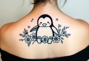 Penguin with stars and flowers black ink
Matching w someone tattoo idea