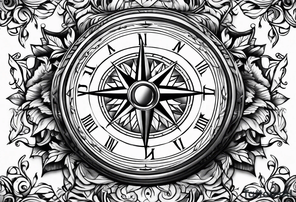 Compass with vines tattoo idea