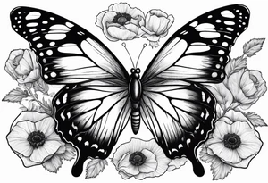 Butterfly with poppies INSIDE the top part of the wings. Bottom part should be left exactly like a butterfly tattoo idea