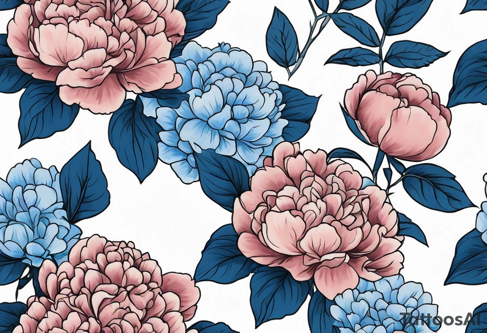 Blue hydrangeas with peonies tattoo idea