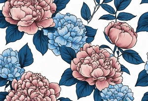 Blue hydrangeas with peonies tattoo idea