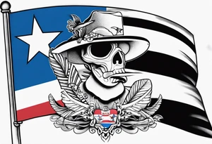 Puerto Rican tattoo with coqui wearing a Puerto Rican flag with the colors fading into black and white on the flag tattoo idea