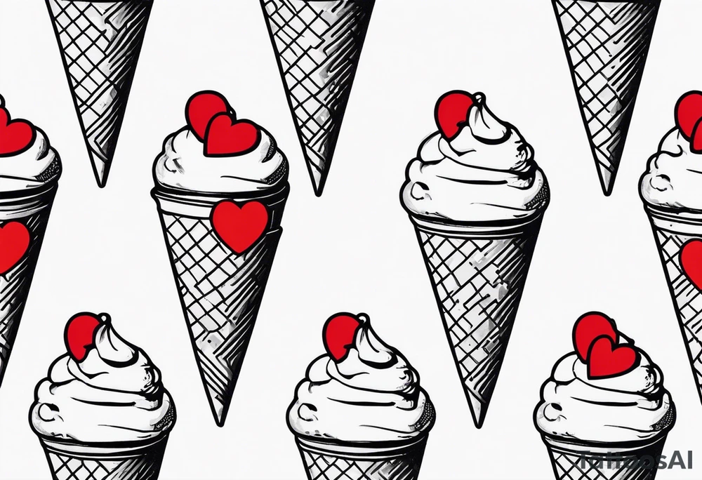 small ice cream cone with small red heart on it somewhere while representing Paris tattoo idea