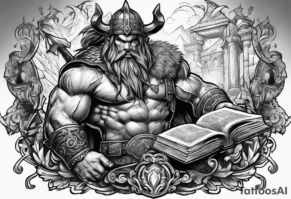 Barbarian Coming out of a book tattoo idea