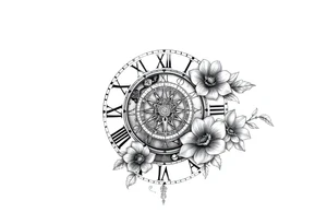 vintage roman numerals within ornate clockwork mechanism, with spaces for names, flowers tattoo idea