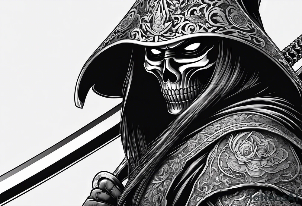 katana with grim reaper tattoo idea
