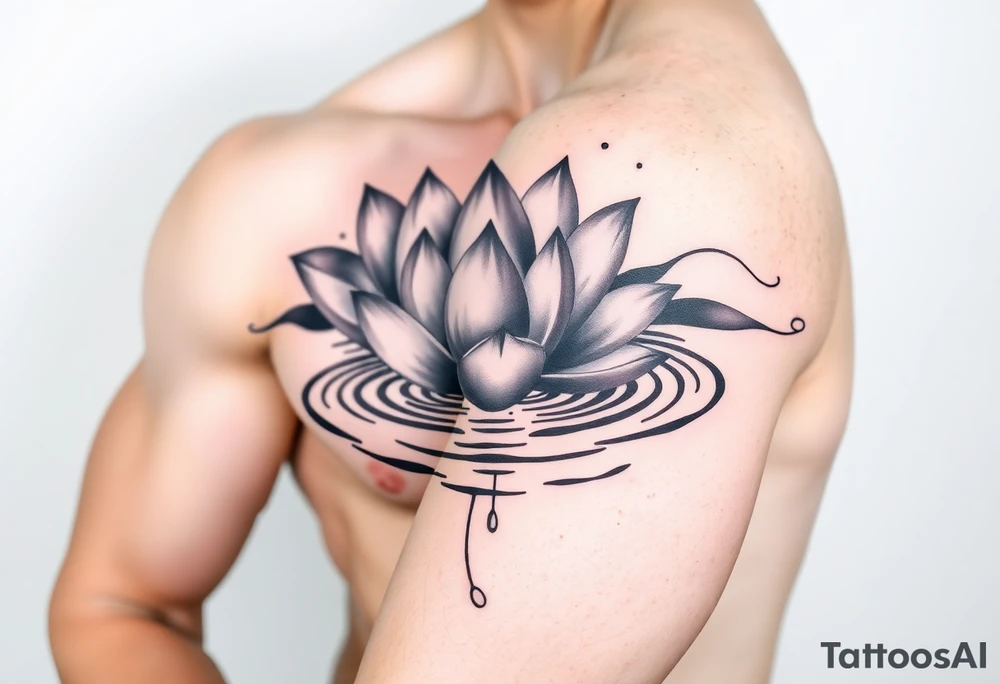 serene lotus flower emerging from sacred waters with ripples tattoo idea