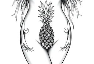 Pubic area vagina and anus using a  pineapple with diamonds, magestic, crown, tattoo idea