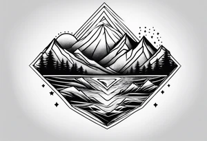 Mountains and ocean waves diamond shape tattoo idea