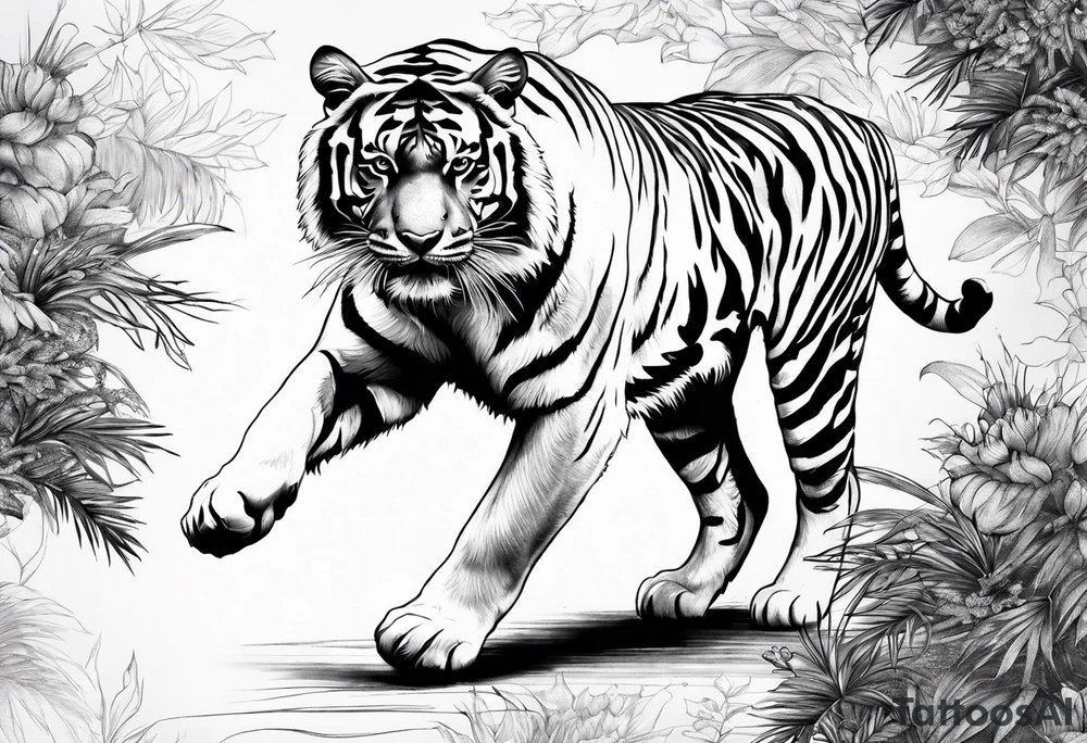 Tiger walking tattoo idea