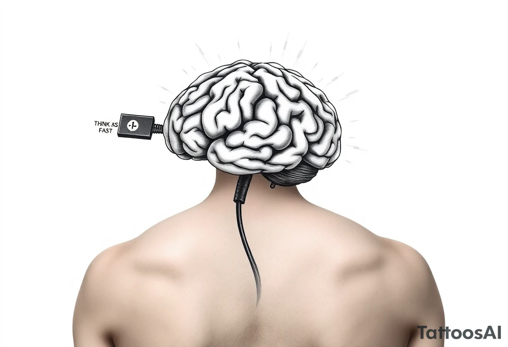 A Floating Brain with a USB Plug
A realistic human brain floating in the air, connected to a thick USB cable instead of a spine.
Holographic data streams running from it, displaying error codes or stock market numbers.
Could have a phrase like “THINK FAST” or “UPLOADING…”. tattoo idea
