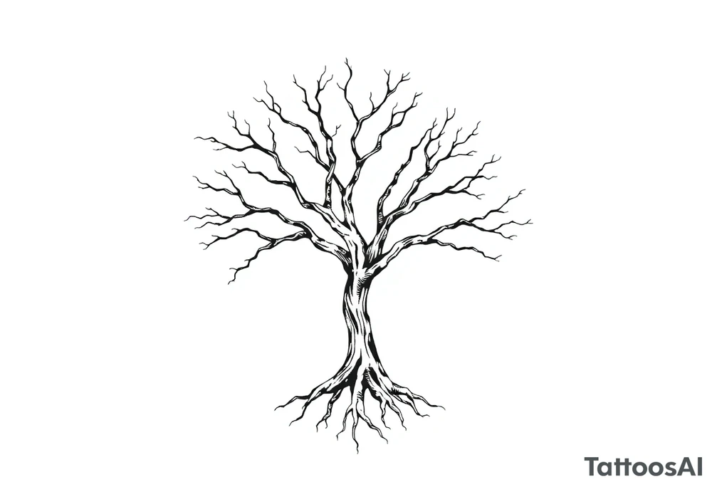 tree with 6 branches and 6 roots tattoo idea